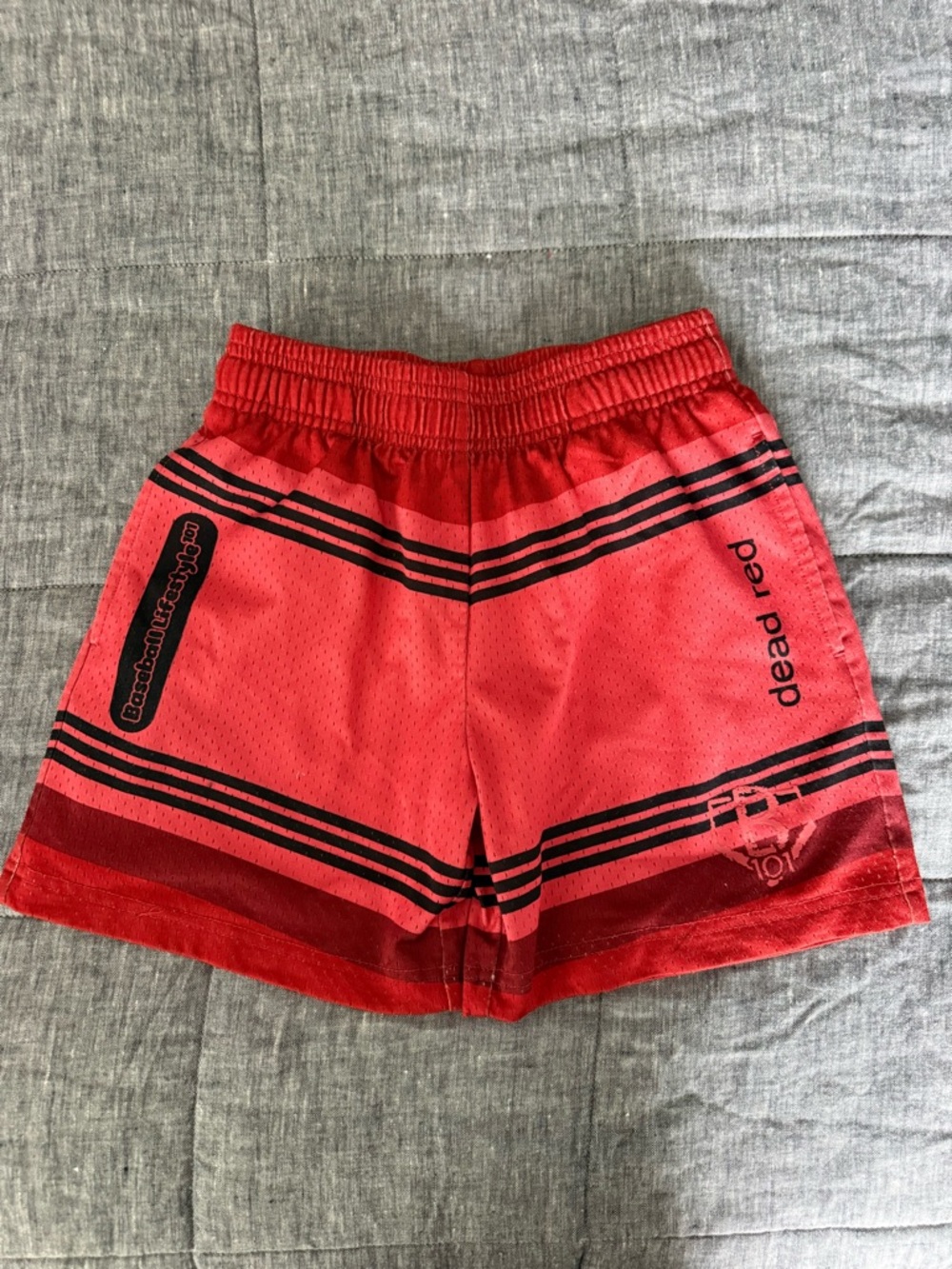 Dead Red Kids Red Athletic Shorts with Black Stripe Detail